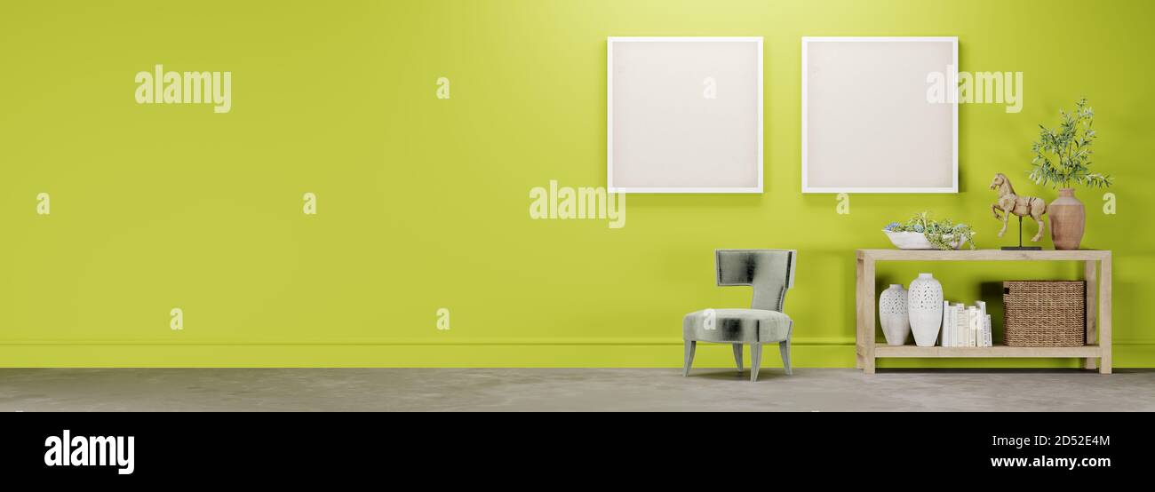 Poster mockup in sfondo verde moderno soggiorno interno. rendering 3d. Foto Stock