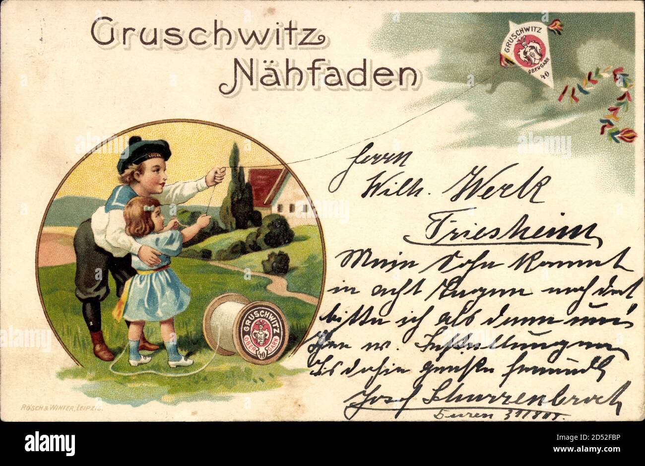 Gruschwitz Nähfaden, Flugdrachen, Kinder, reklame | utilizzo in tutto il mondo Foto Stock