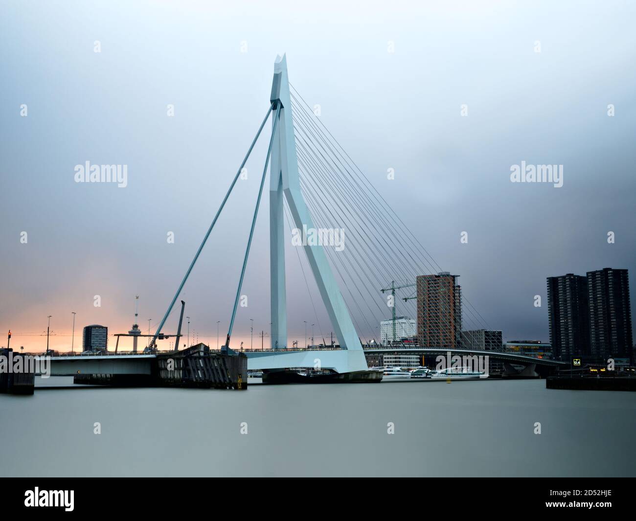 Lunga esposizione dell'Erasmusbrug a Rotterdam, Paesi Bassi Foto Stock