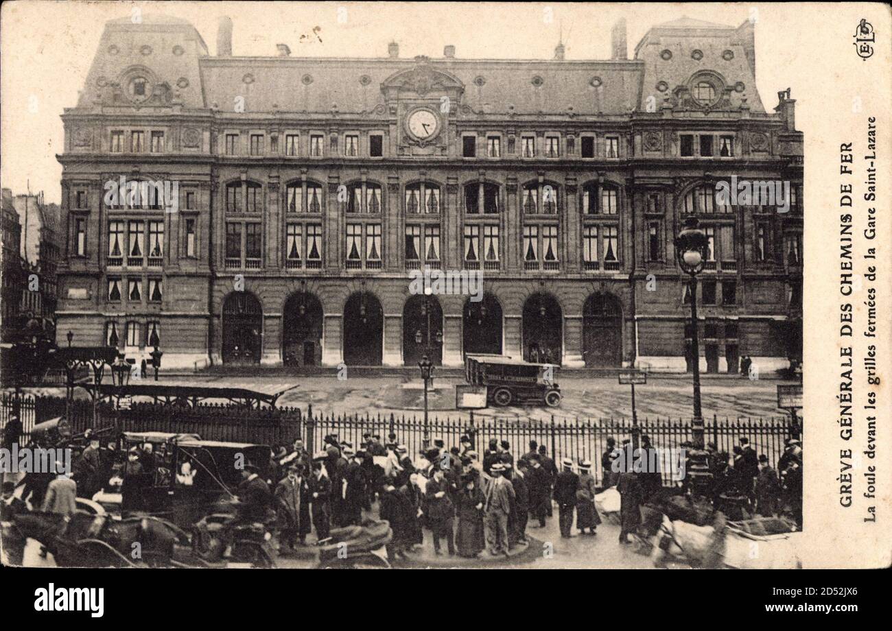 Paris, Grève générale des Chemins de Fer, Geschlossener Bahnhof,Menschenmenge | usage worldwide Foto Stock