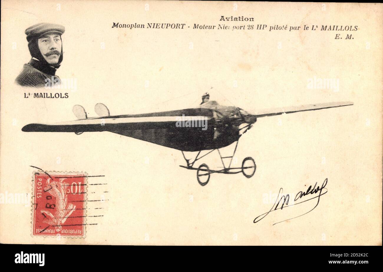Monoplan Nieuport, Moteur port 28 HP, pilote par l'Maillols | utilizzo in tutto il mondo Foto Stock