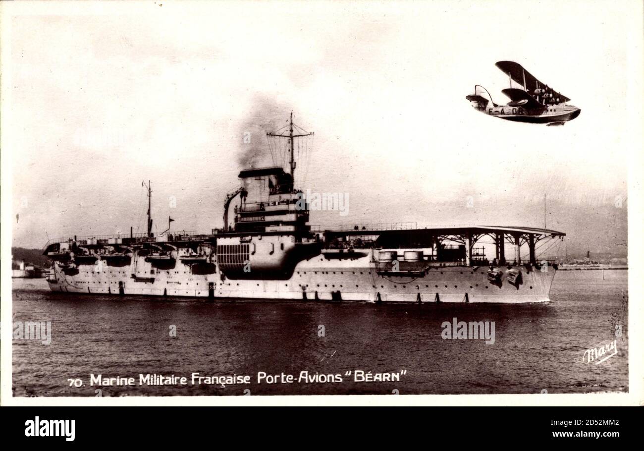 Französisches Kriegsschiff, Marine Militaire Francaise, Porte Avions Béarn | utilizzo in tutto il mondo Foto Stock
