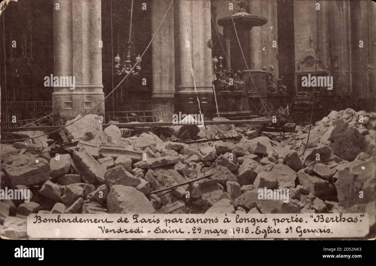 Parigi, Bombardement par canons Berthas, 29 Mars 1918, Eglise St. Gervais | utilizzo in tutto il mondo Foto Stock