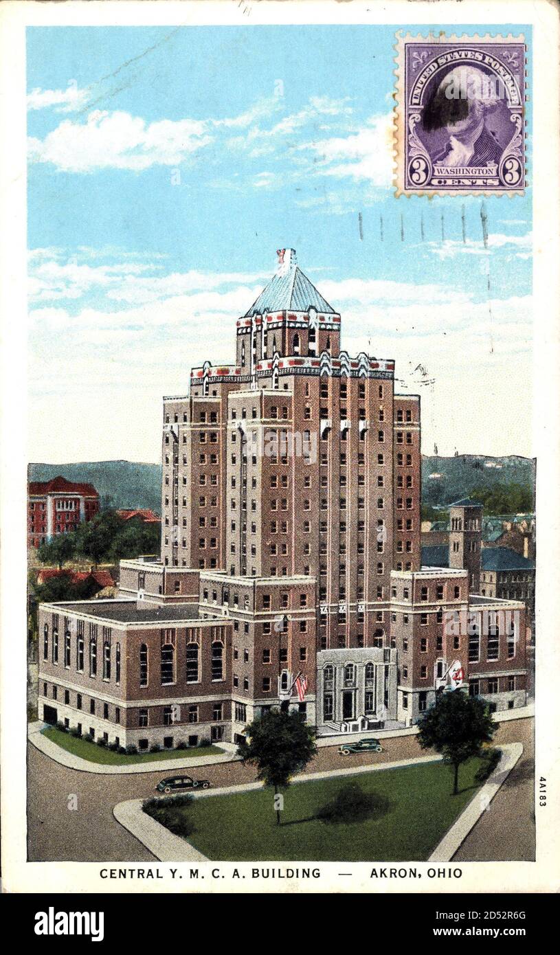 ron Ohio USA, Central Y. M. C. A. edificio, facciata, auto, vista strada | utilizzo in tutto il mondo Foto Stock
