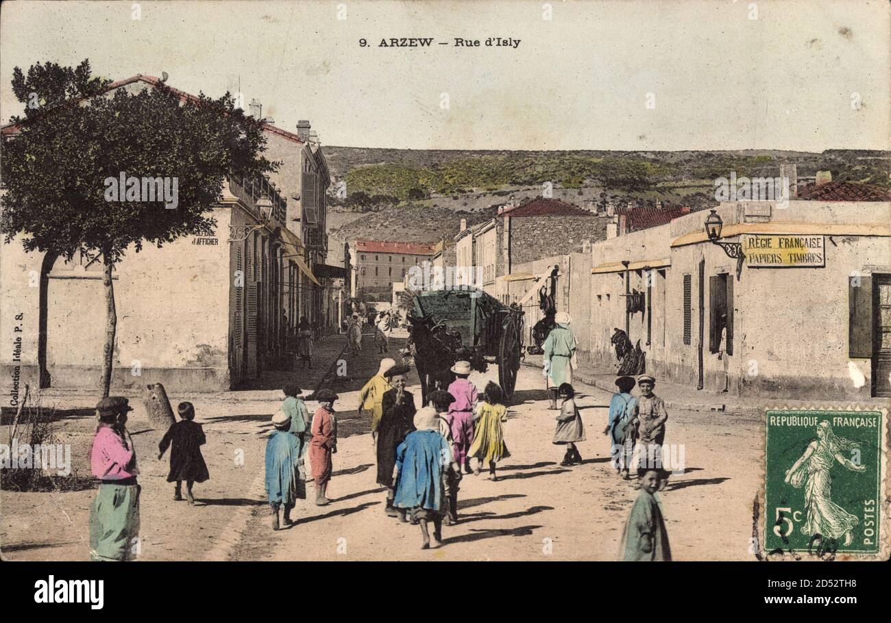Arzew Algerien, Rue d'Isly, Straßenpartie, Regie Francaise, Papiers, Timbres | utilizzo in tutto il mondo Foto Stock