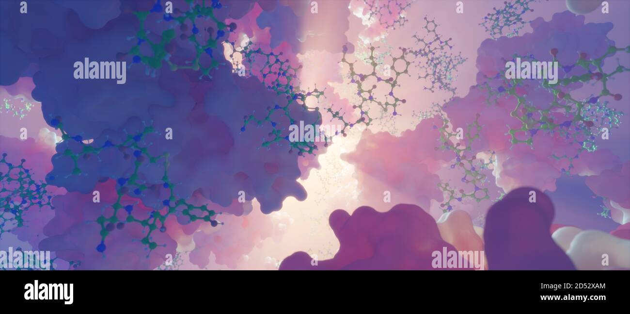 Una miscela di biomolecole e proteine (macromolecole). Ci sono migliaia di molecole diverse coinvolte nella biochimica della vita. Foto Stock