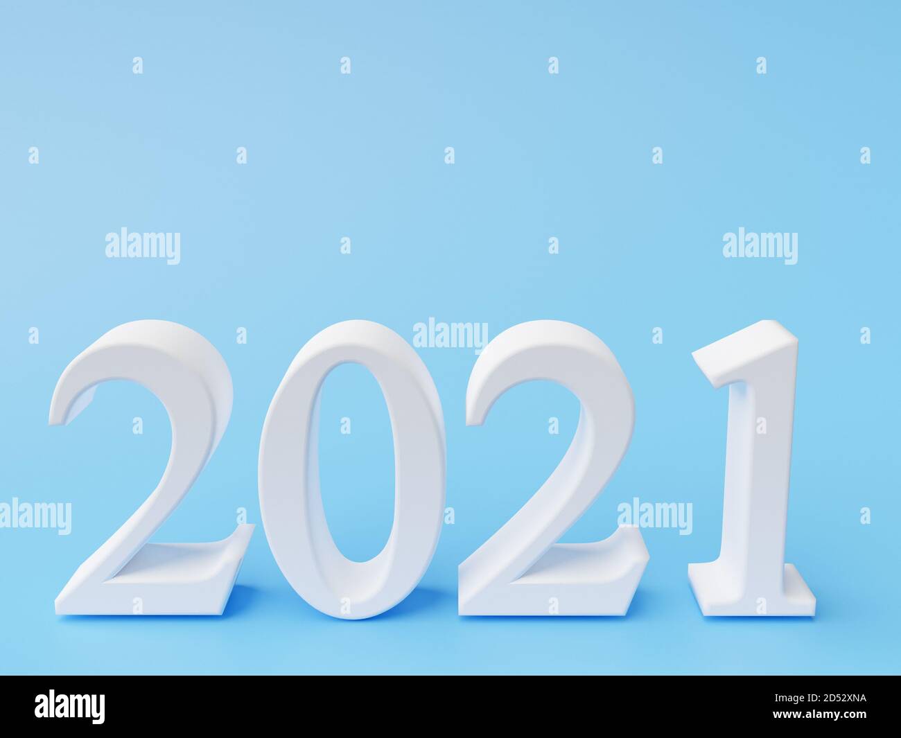 Numero bianco 2021 del nuovo anno su sfondo blu. rendering 3d Foto Stock