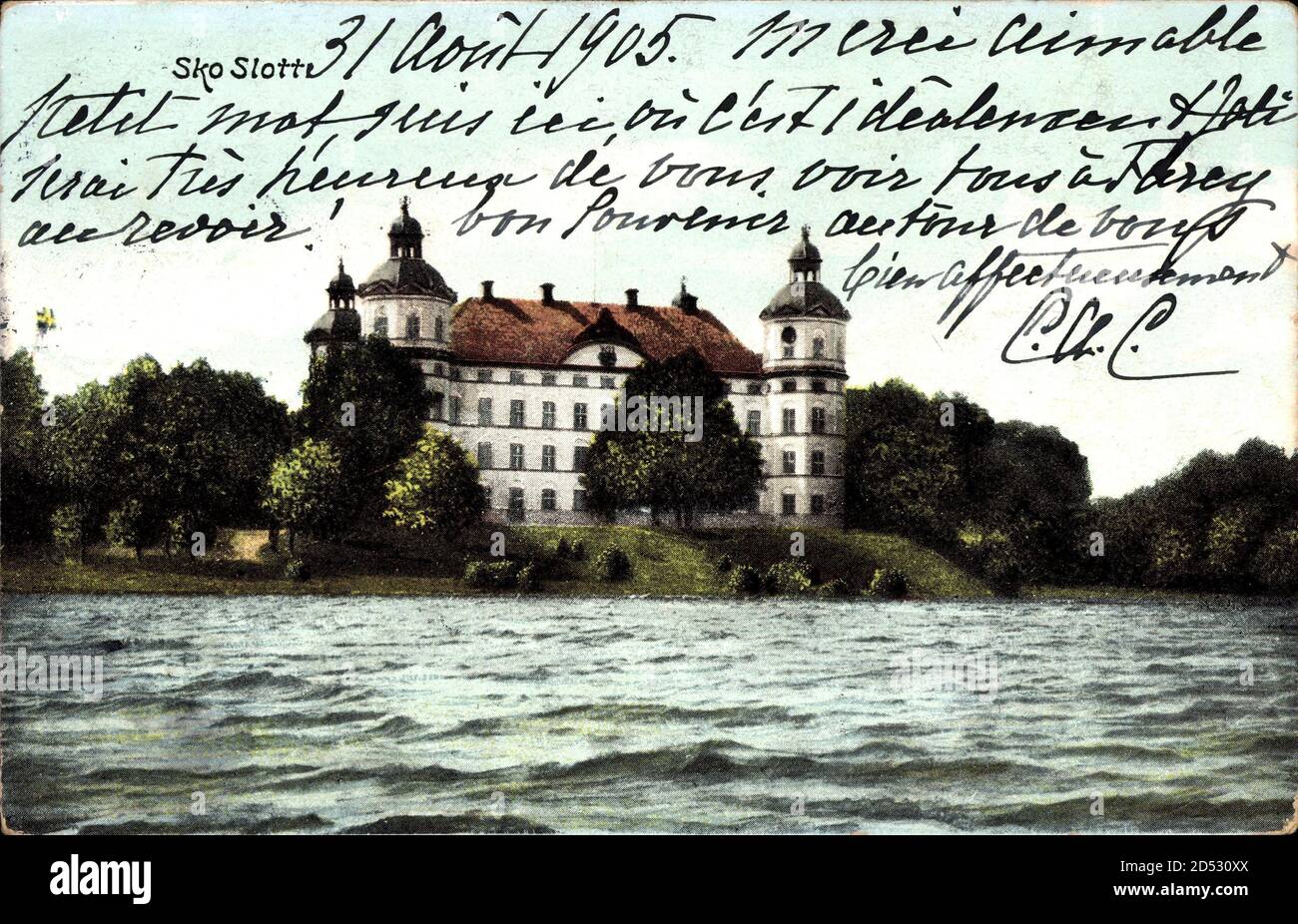 Skokloster Schweden, Blick auf das Schloss über Gewässer hinweg, Fassade | utilizzo in tutto il mondo Foto Stock