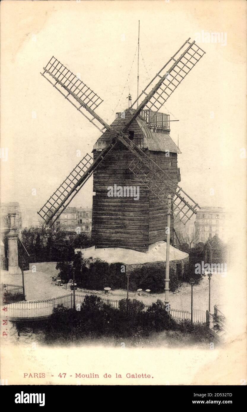 Paris, Moulin de la Galette, Blick auf die Windmühle, Straße | utilizzo in tutto il mondo Foto Stock