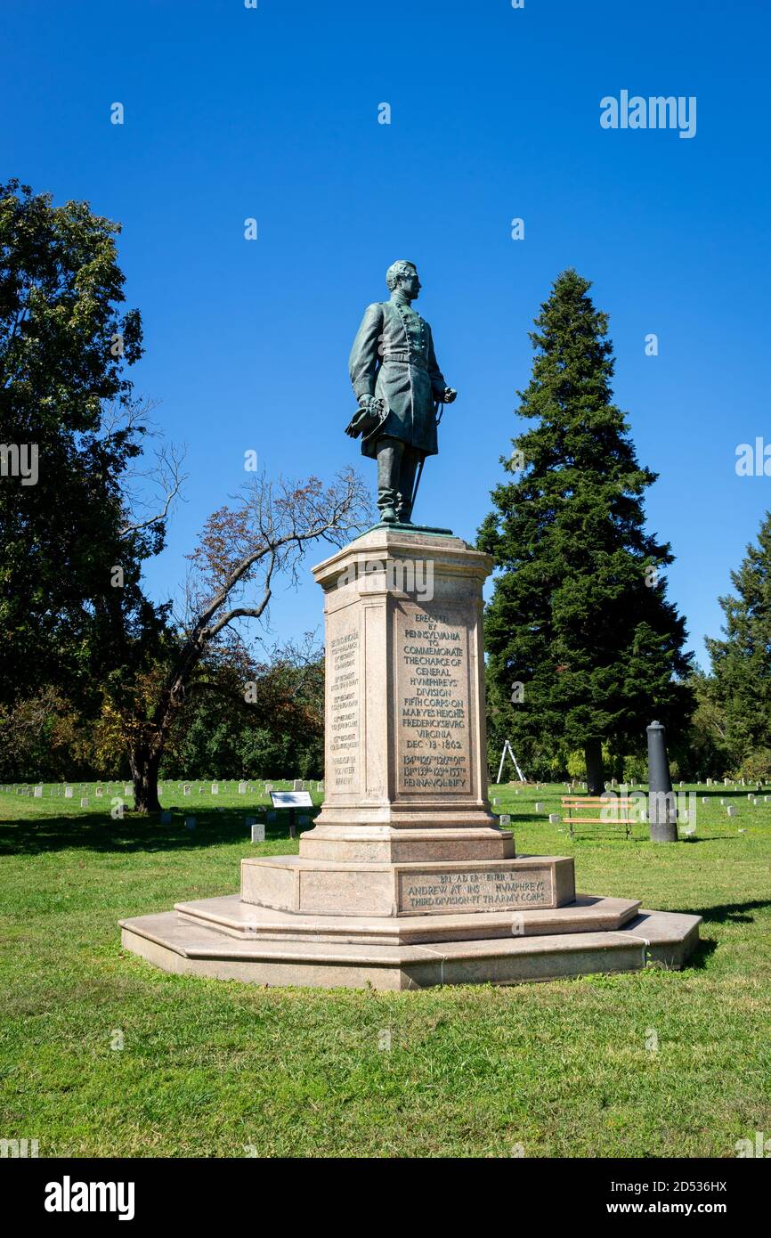 Memoriale ad Andrew Humphreys nel cimitero nazionale di Fredericksburg in Virginia. Foto Stock