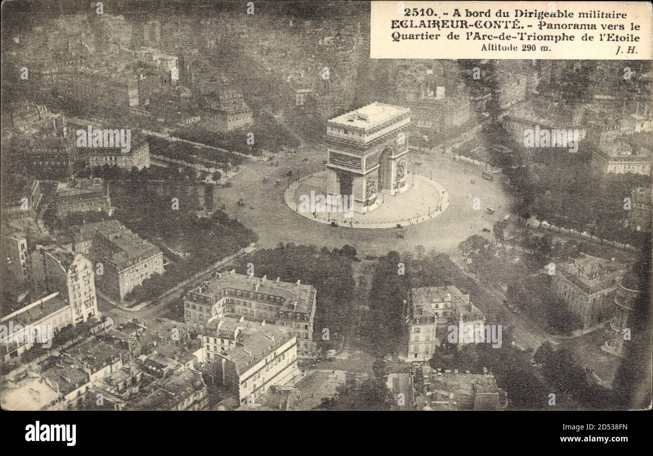 Parigi, Fliegeraufnahme vom Zeppelin Eclaireur Conté, Arc de Triomphe | utilizzo in tutto il mondo Foto Stock