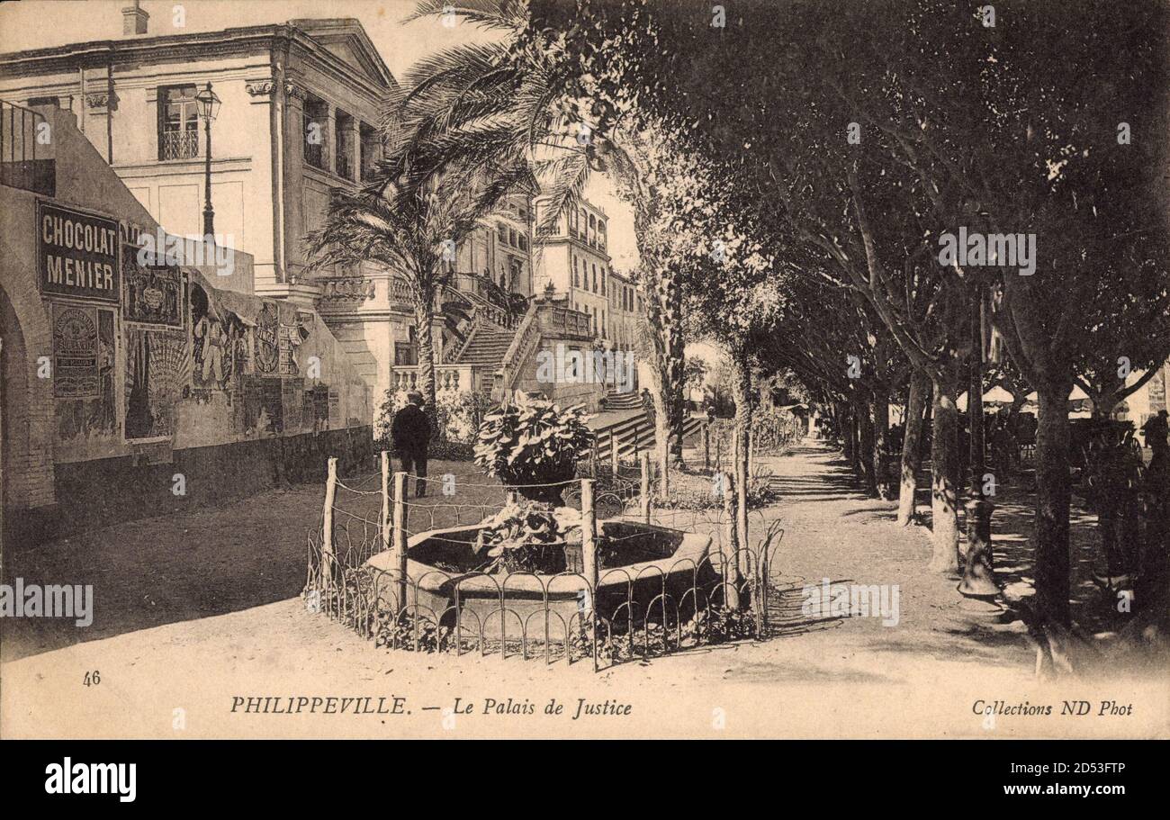 Philippeville Algerien, le Palais de Justice, Blumenbarbabietola, Weg, Fassade | utilizzo in tutto il mondo Foto Stock