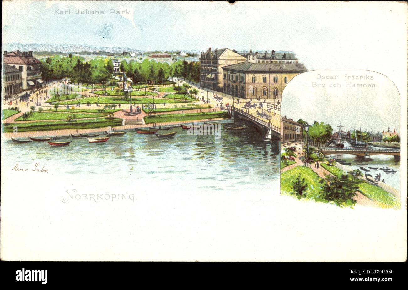 Norrköping Schweden, Karl Johans Park, Oscar Fredriks Bro, Hamnen | utilizzo in tutto il mondo Foto Stock