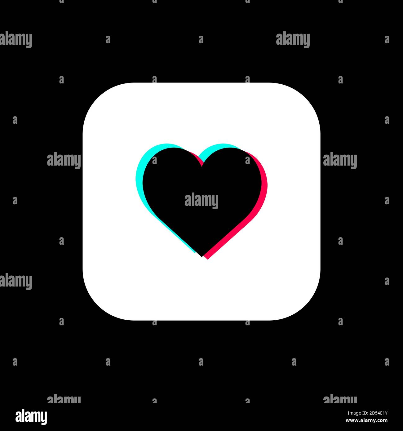 Icona cuore TikTok. Pulsante cuore duotono. Mi piace. Illustrazione di Social Media Vector su sfondo nero Illustrazione Vettoriale