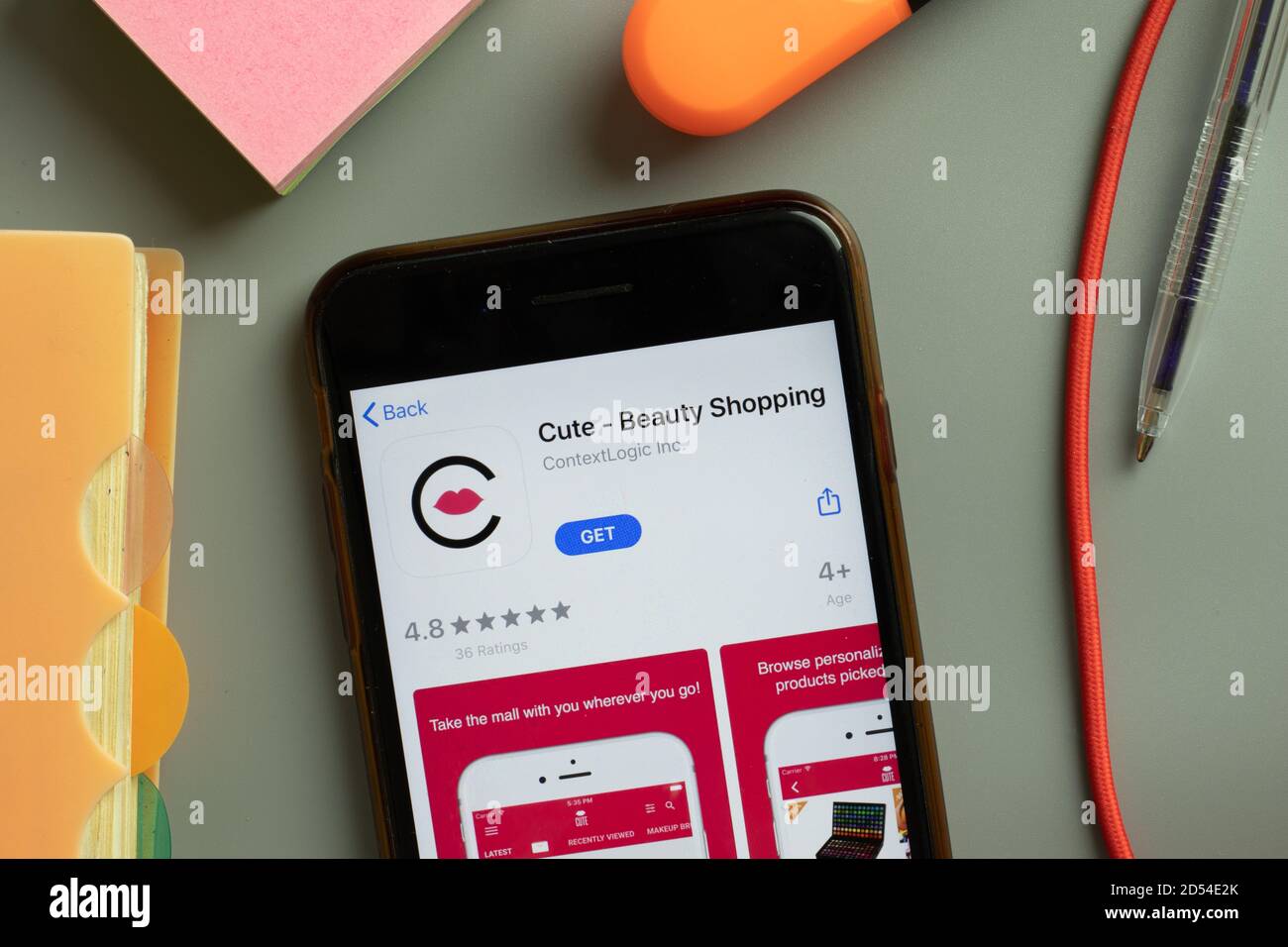 New York, USA - 29 Settembre 2020: Cute Beauty Shopping mobile app logo sullo schermo del telefono primo piano, editoriale illustrativo Foto Stock