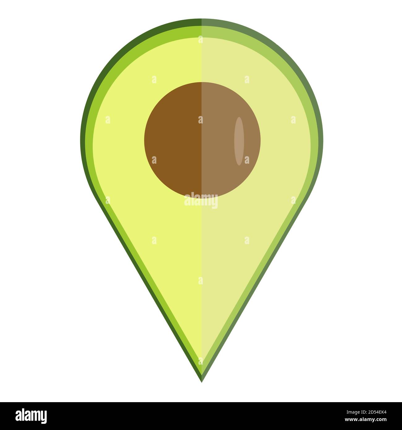Icona di navigazione del puntatore della mappa avocado isolata. Modello vettoriale del logo avocado Illustrazione Vettoriale