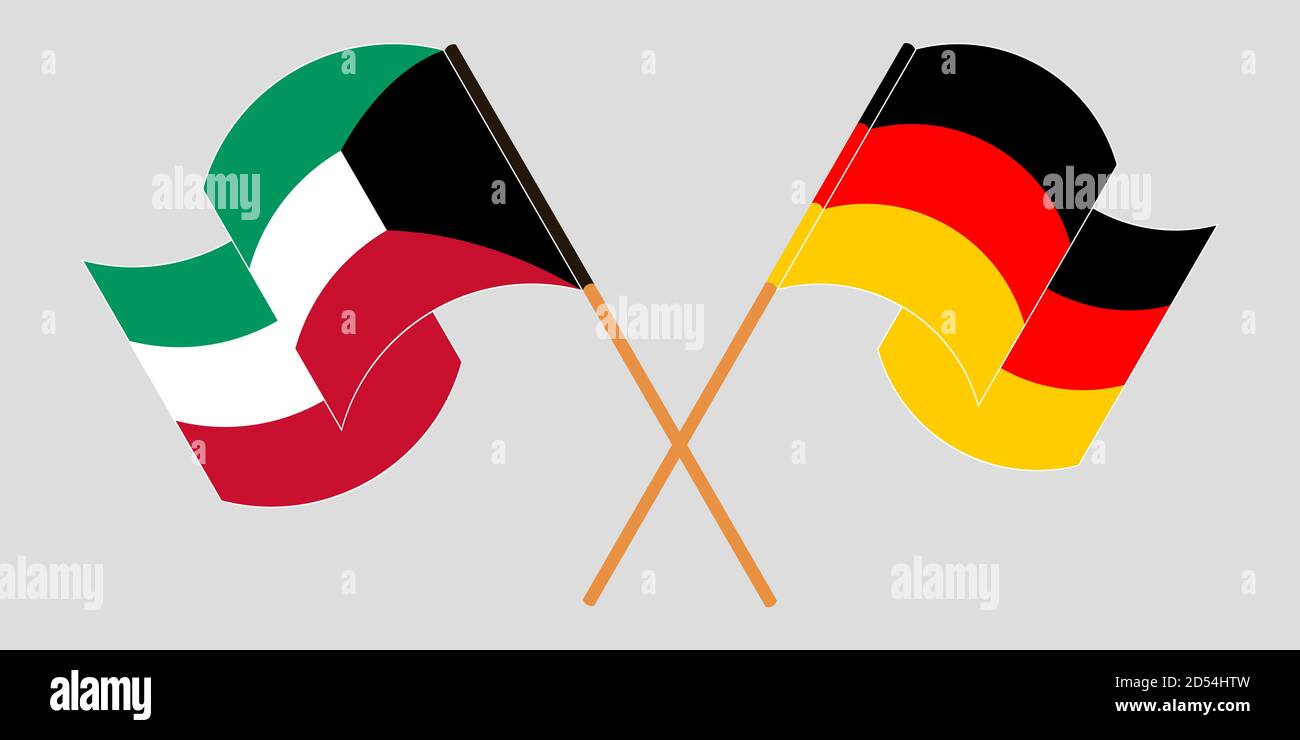Bandiere incrociate e sventolanti del Kuwait e della Germania. Illustrazione vettoriale Illustrazione Vettoriale