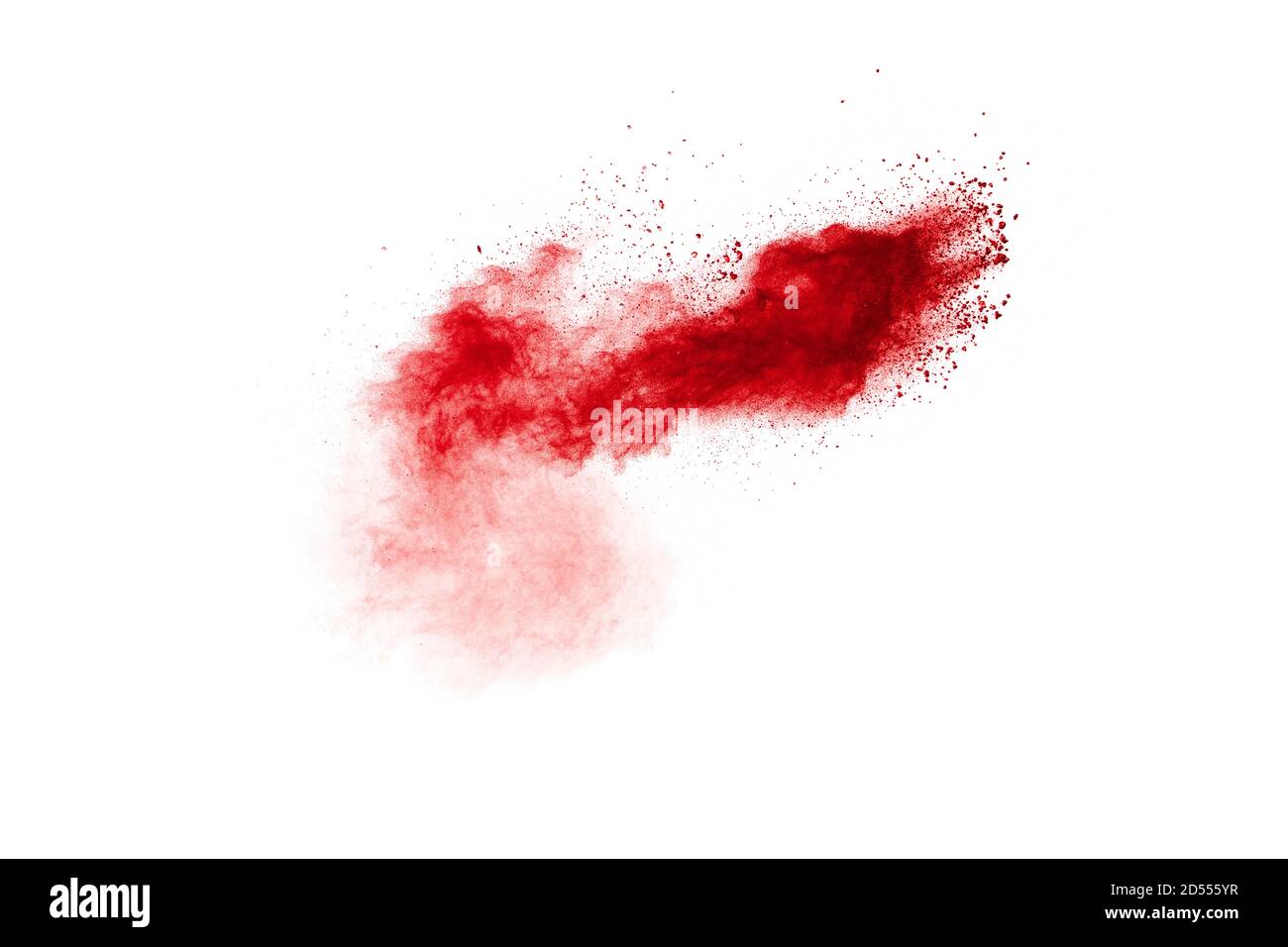 Polvere rossa esplosione nuvola su sfondo bianco. Foto Stock