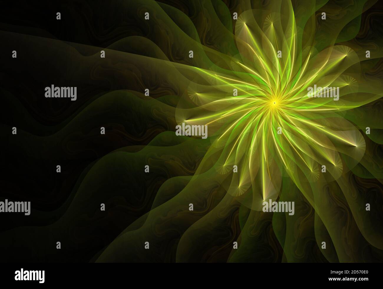 Stella gialla magica e luminosa della paura, modello di copertina del libro astratto generato dal computer Foto Stock