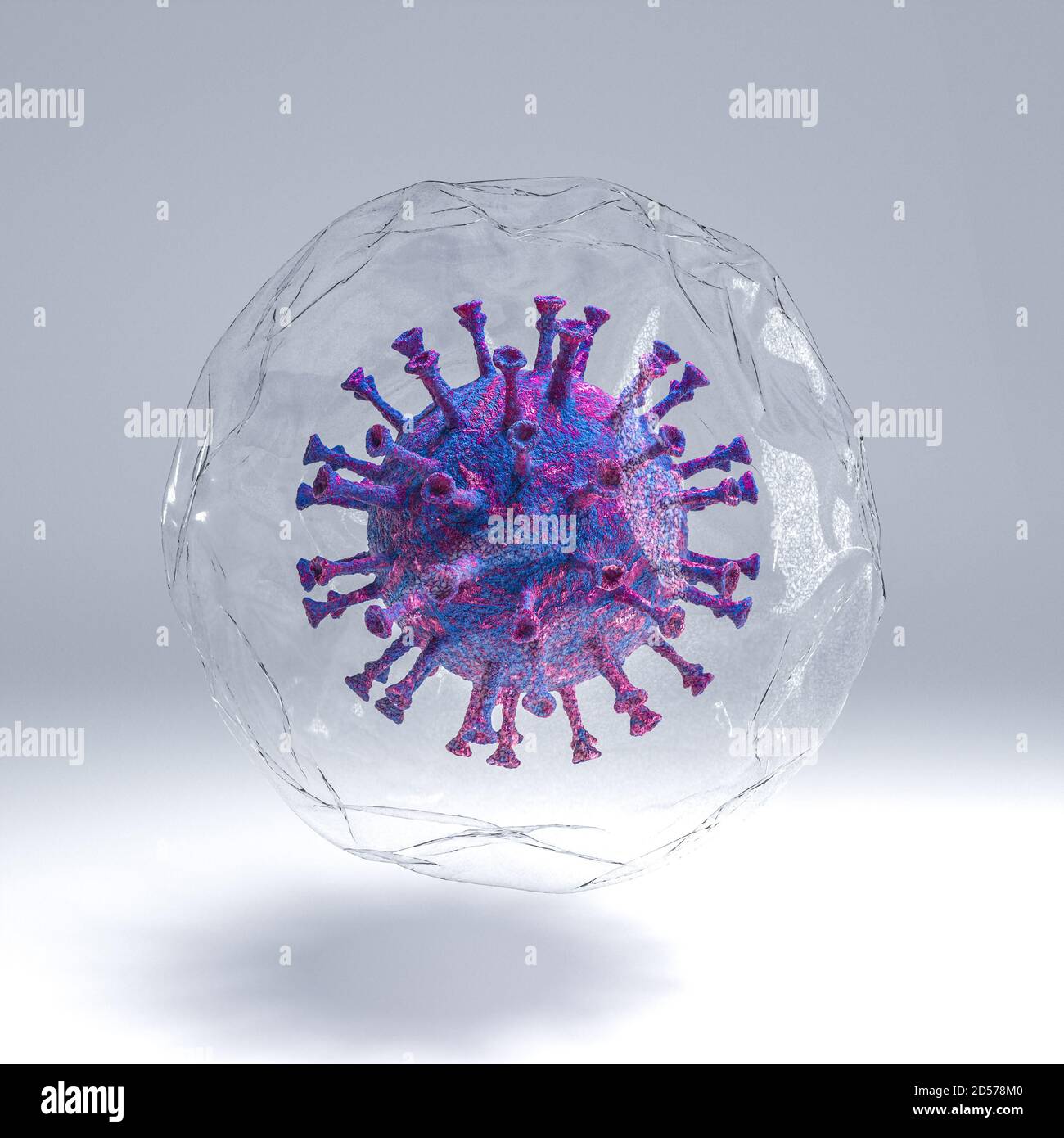 covid 19 virus pandemico coronavirus racchiuso in una bolla trasparente. rendering 3d Foto Stock