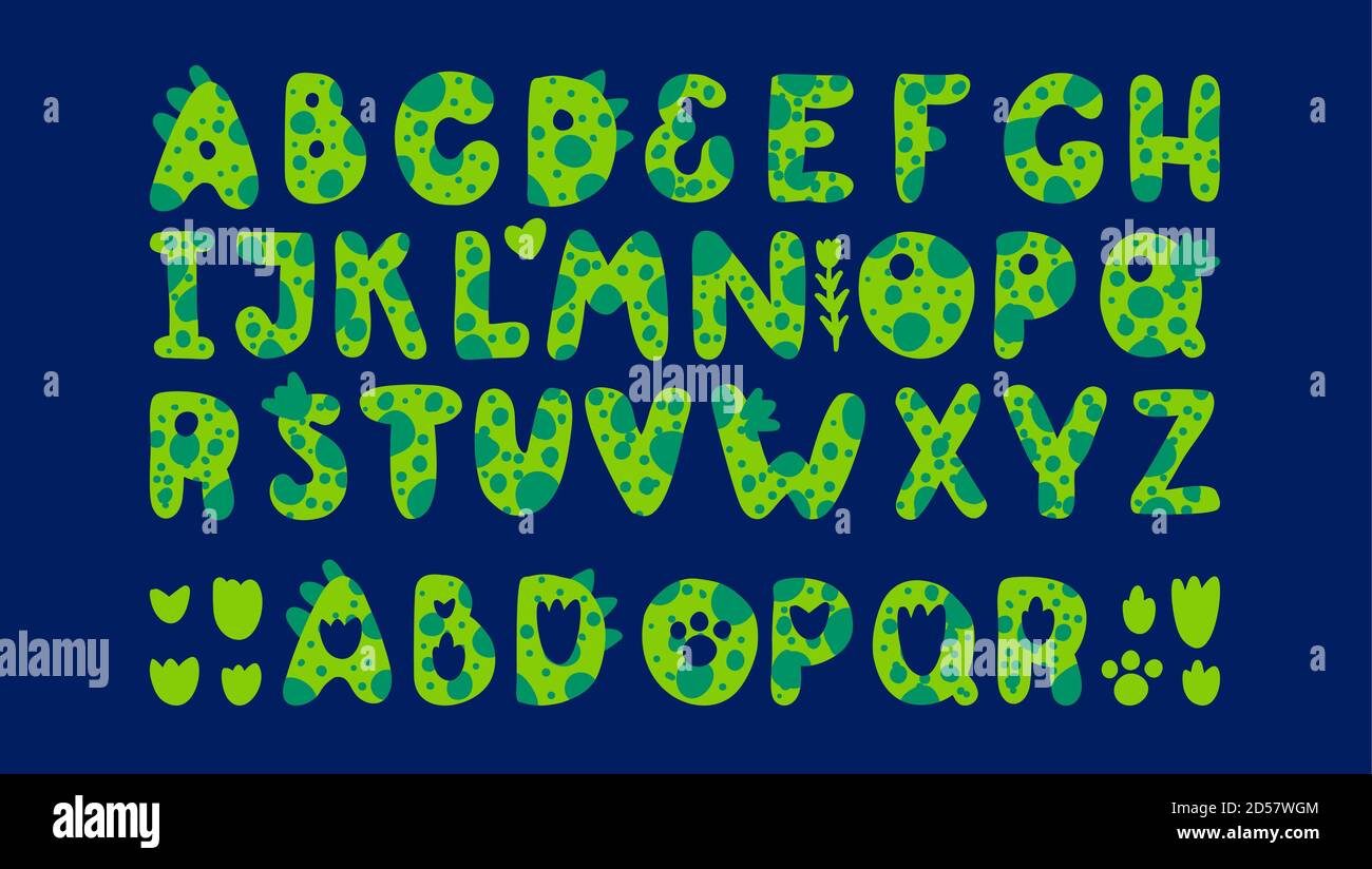 Alfabeto dinosauri. Font per stampe Dino di bambini Illustrazione Vettoriale