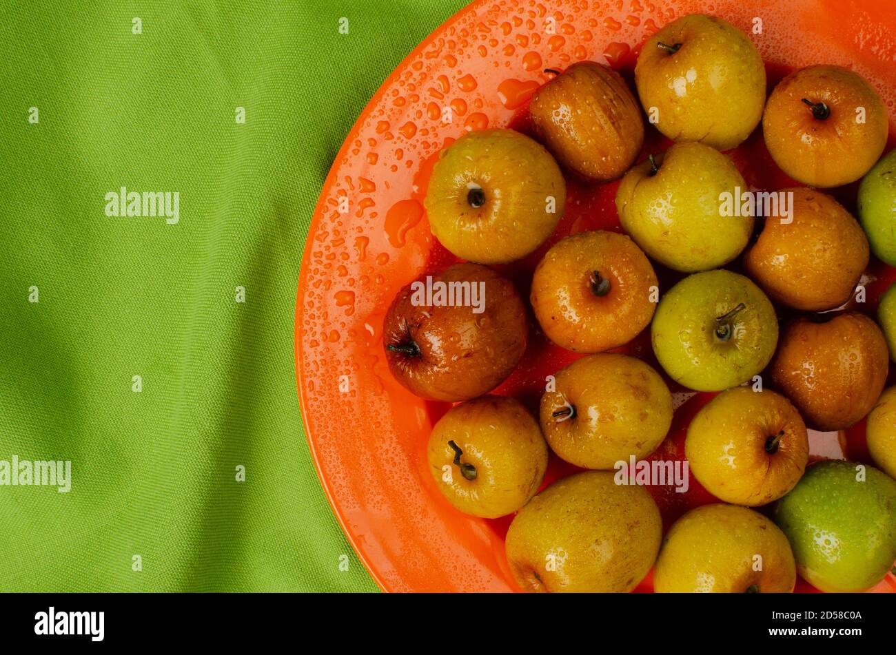 Bor fresco, Ziziphus mauritiana o dadini cinesi o susina indiana. Posizionato su una piastra di colore arancione Foto Stock