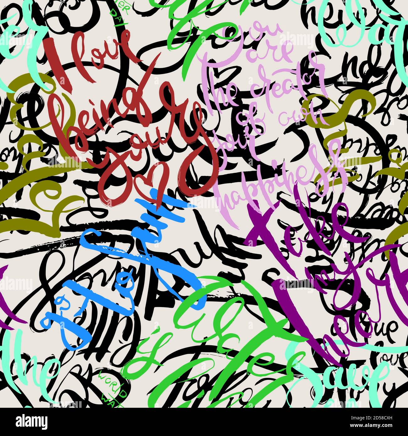 Motivo senza giunture di sfondo Graffiti. Etichettatura a mano. Scritte vettoriali vandali Illustrazione Vettoriale