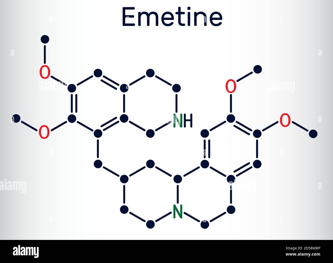 Molecola emetinica. È un agente antiprotozoico ed emetico. Formula chimica scheletrica. Illustrazione vettoriale Illustrazione Vettoriale