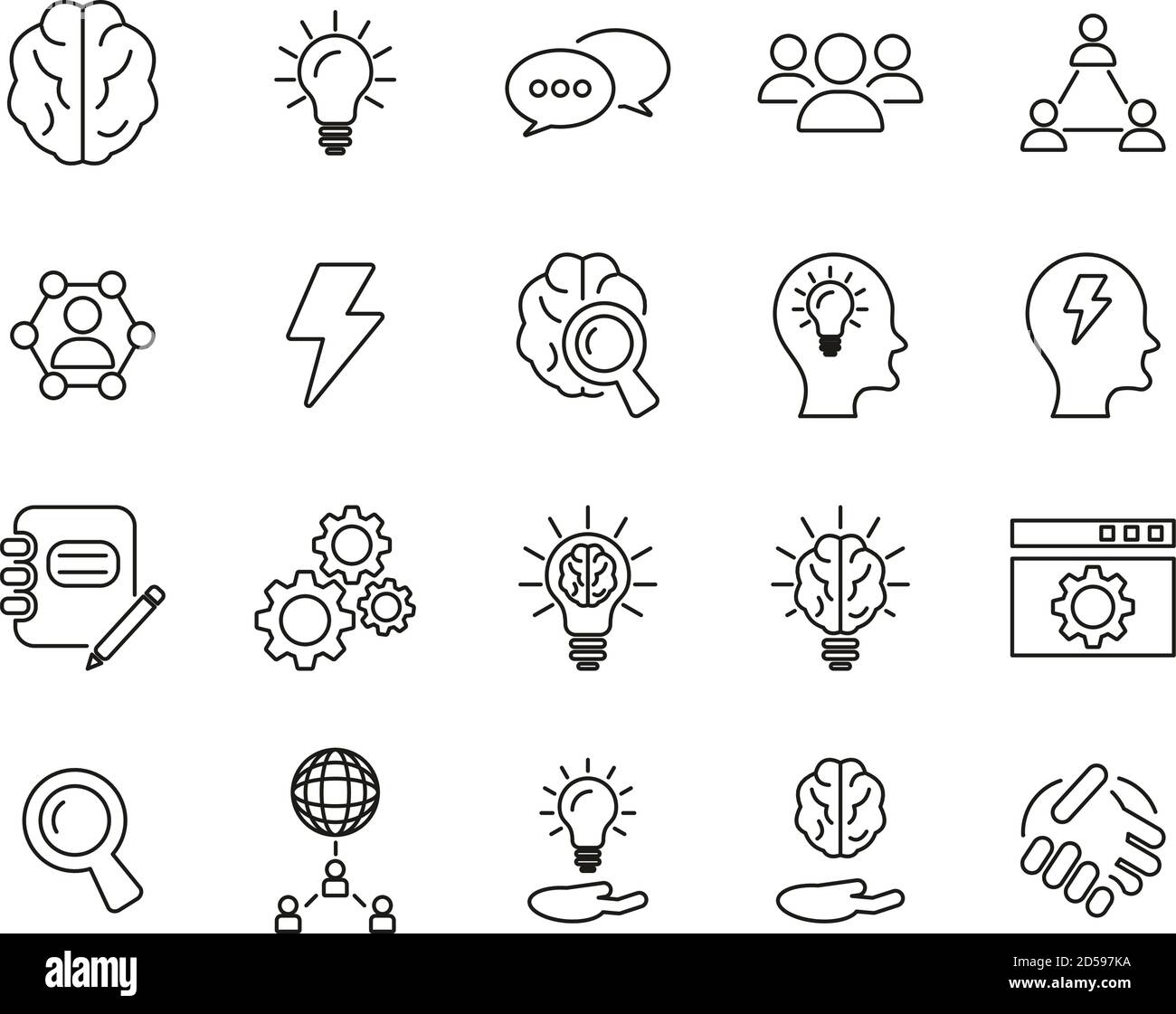 Il brainstorming o Idea icone linea sottile Serie Big Illustrazione Vettoriale
