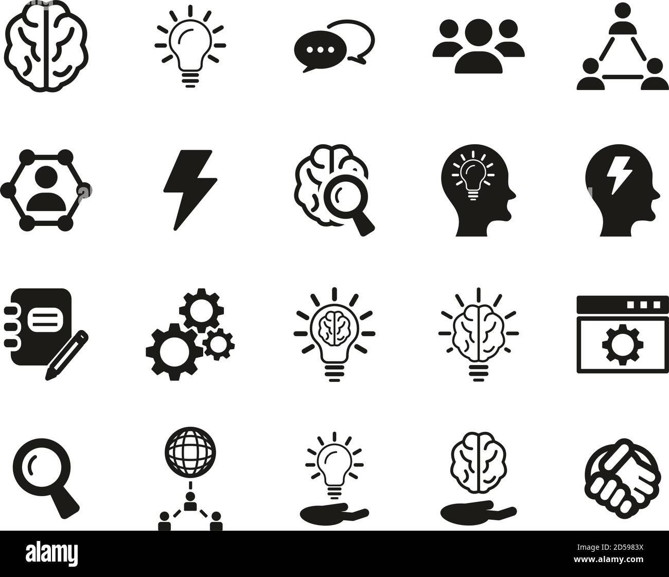 Il brainstorming o Idea icone in bianco e nero serie Big Illustrazione Vettoriale