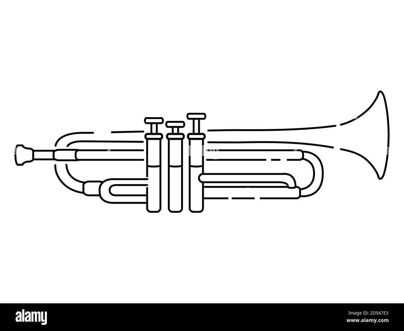 Tromba wind musical Instrument.Concept per musica classica e vettore di contorni jazz. Illustrazione Vettoriale