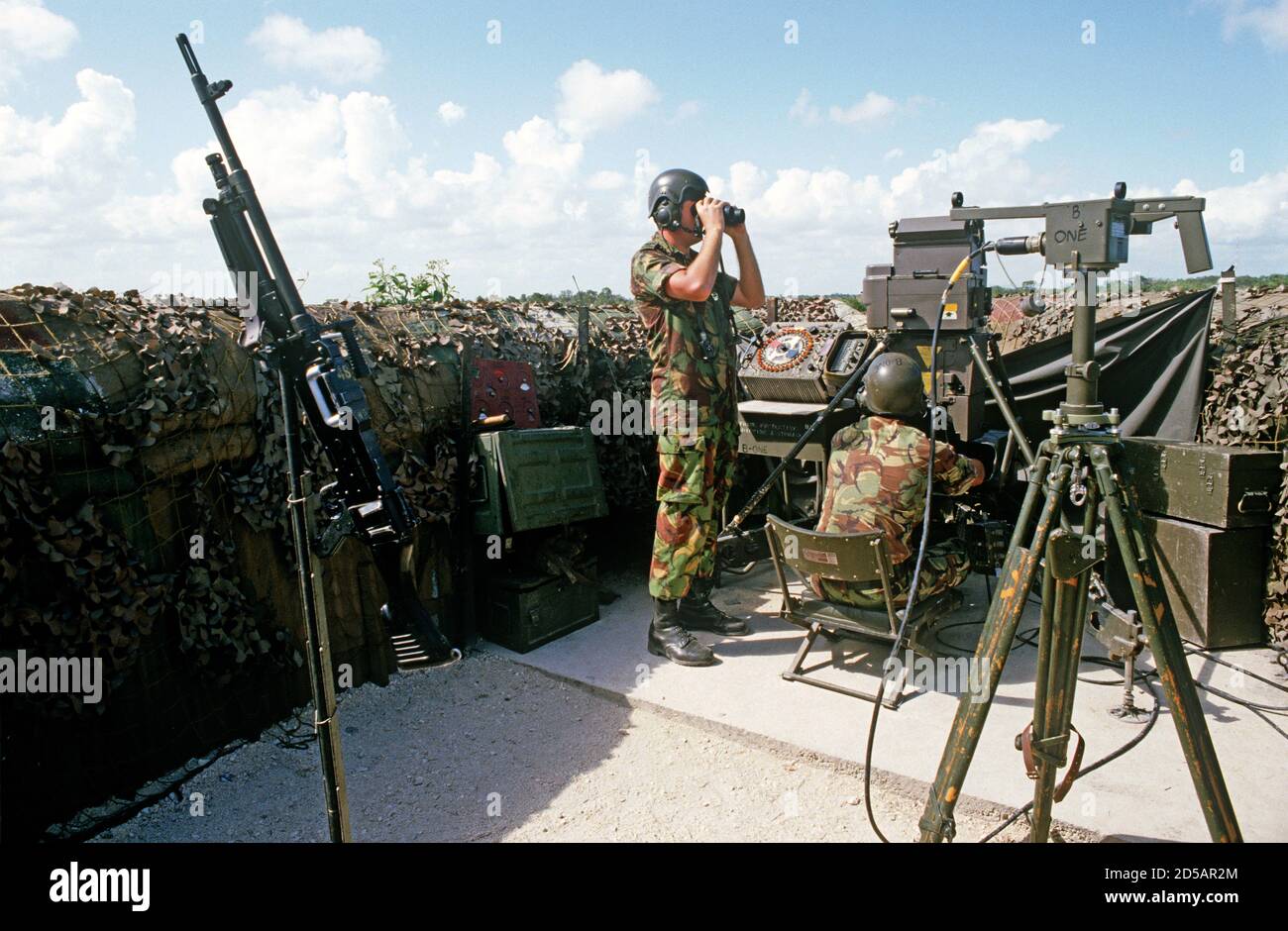 Posto di osservazione dell'esercito britannico sul confine del Belize con Guatemala, Belize, America centrale, anni 80 Foto Stock