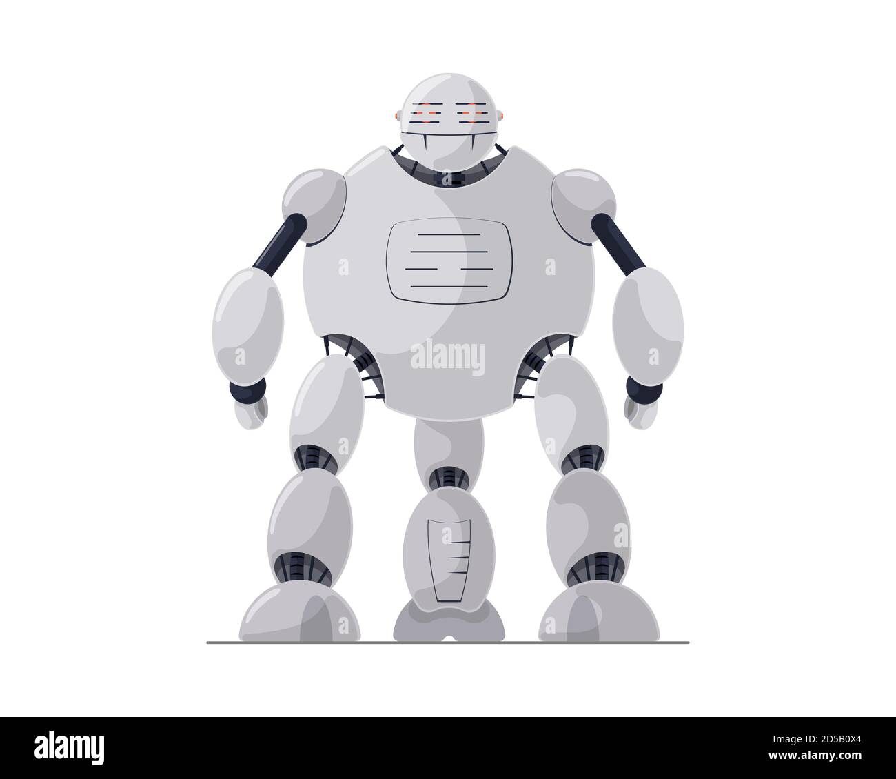 Robot bianco carattere cartoon dettagliato. Concetto di tecnologia robotica futura. Amichevole meccanico autonomo computer a tre zampe umanoide artificiale intelligenza assistita vettore eps illustrazione Illustrazione Vettoriale