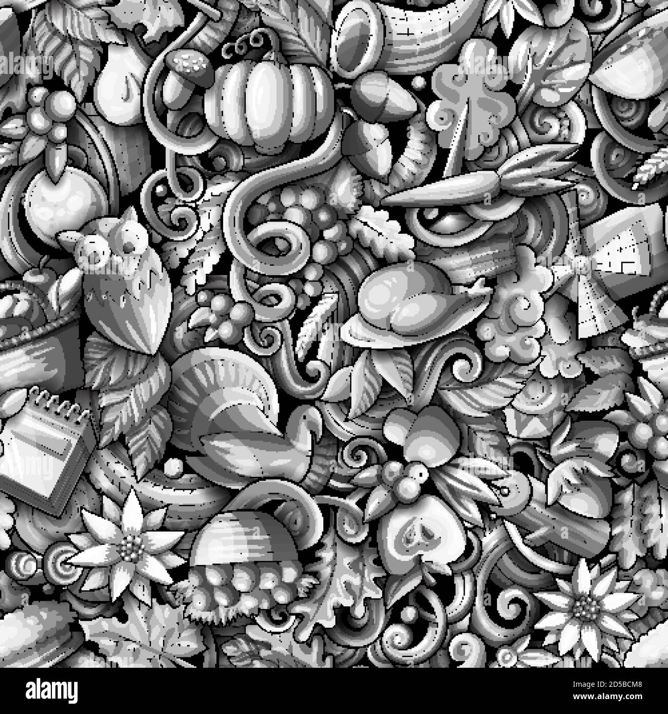 Cartoon carino doodles mano disegnati felice Thanksgiving modello senza giunture Illustrazione Vettoriale