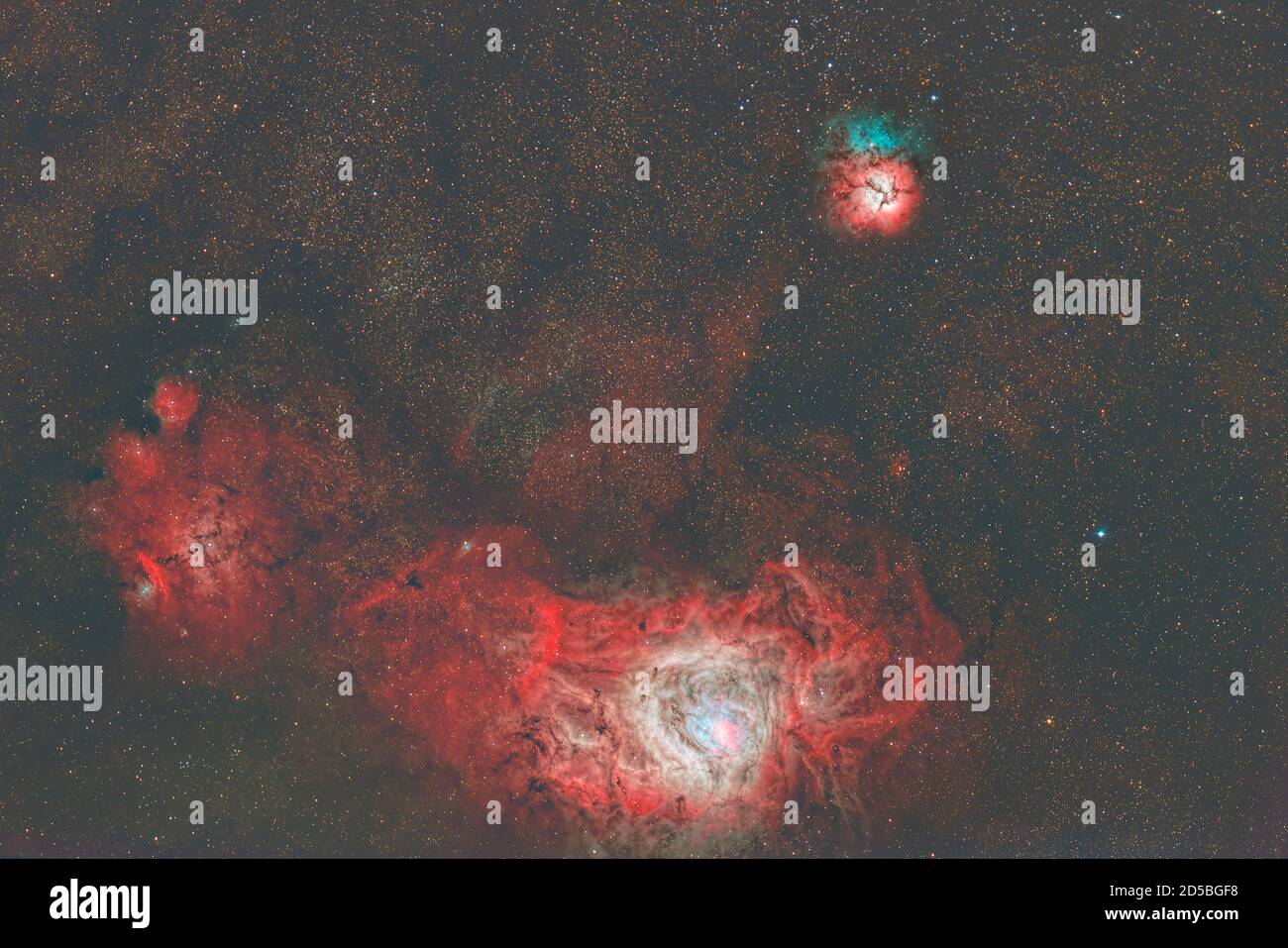 Lagoon Nebula M8 e Trifid Nebula M20 Foto Stock