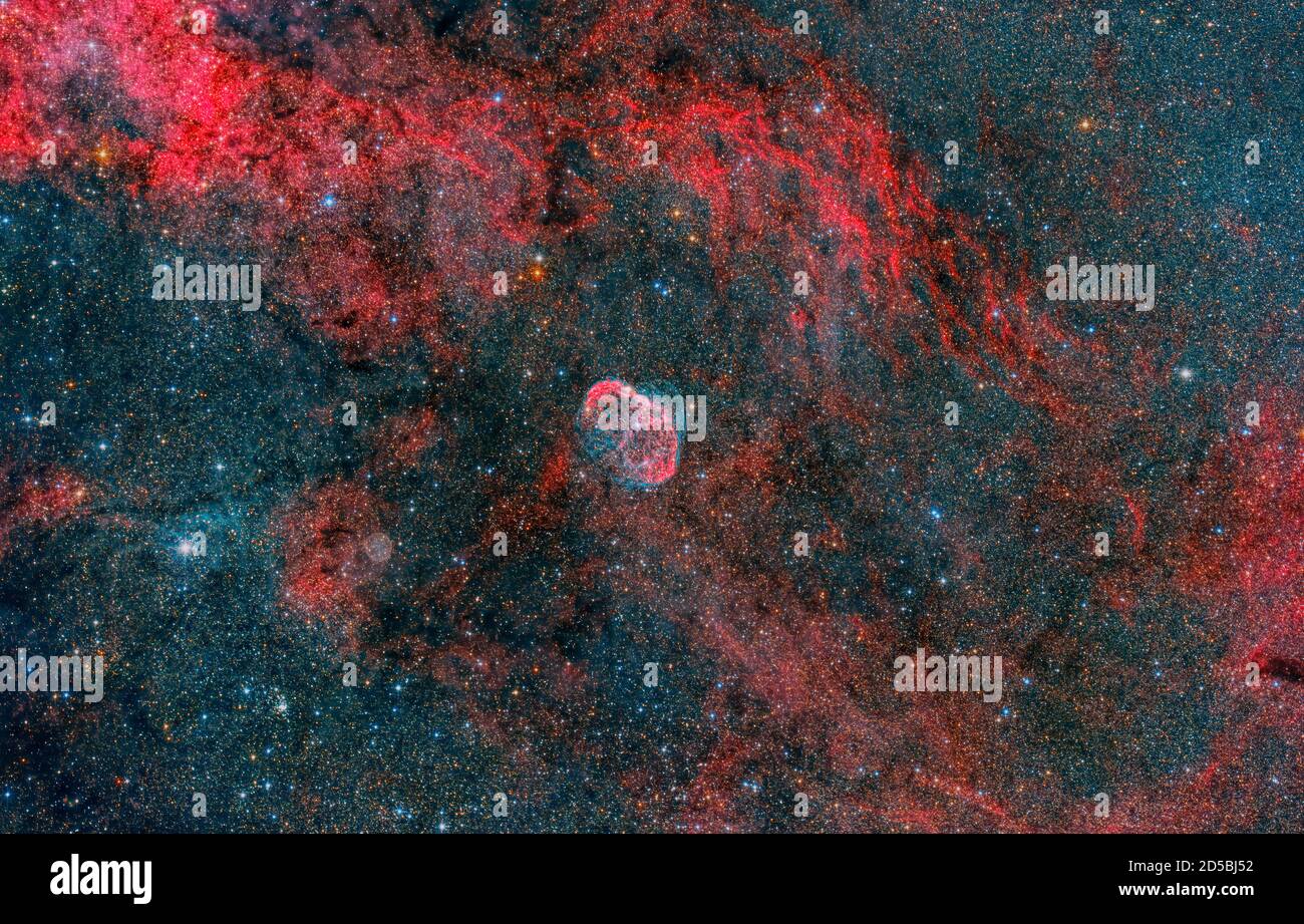 Crescent Nebula NGC 6888 e Planetary Nebula PN G75.5+1.7 Foto Stock