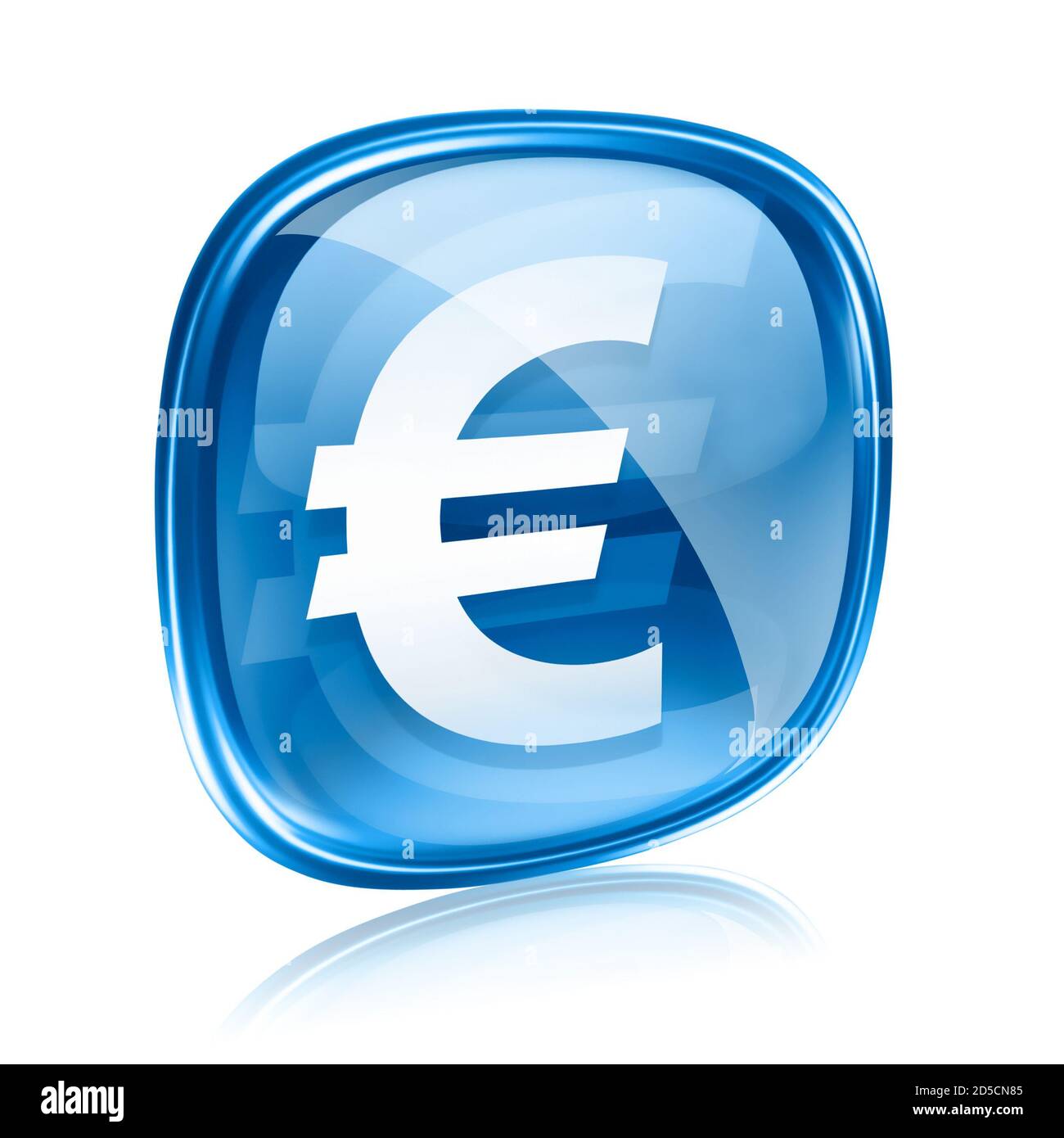 Euro Icon vetro blu, isolato su sfondo bianco Foto Stock