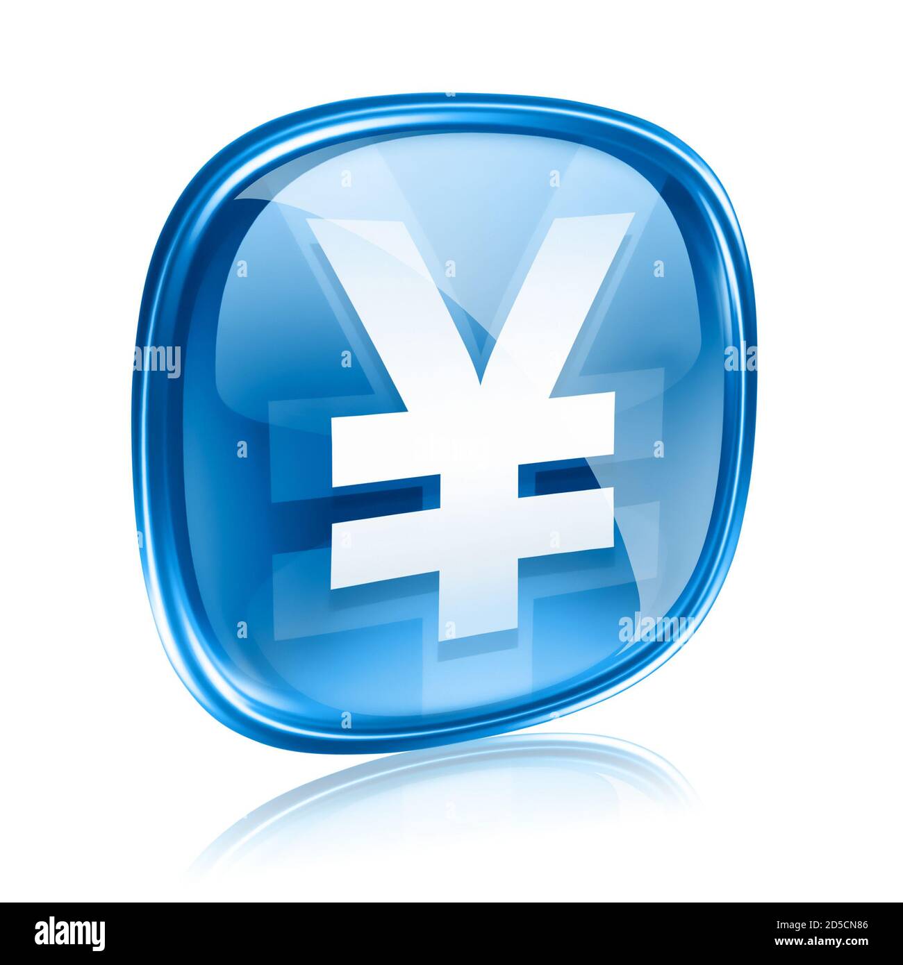 Icona Yen vetro blu, isolato su sfondo bianco Foto Stock