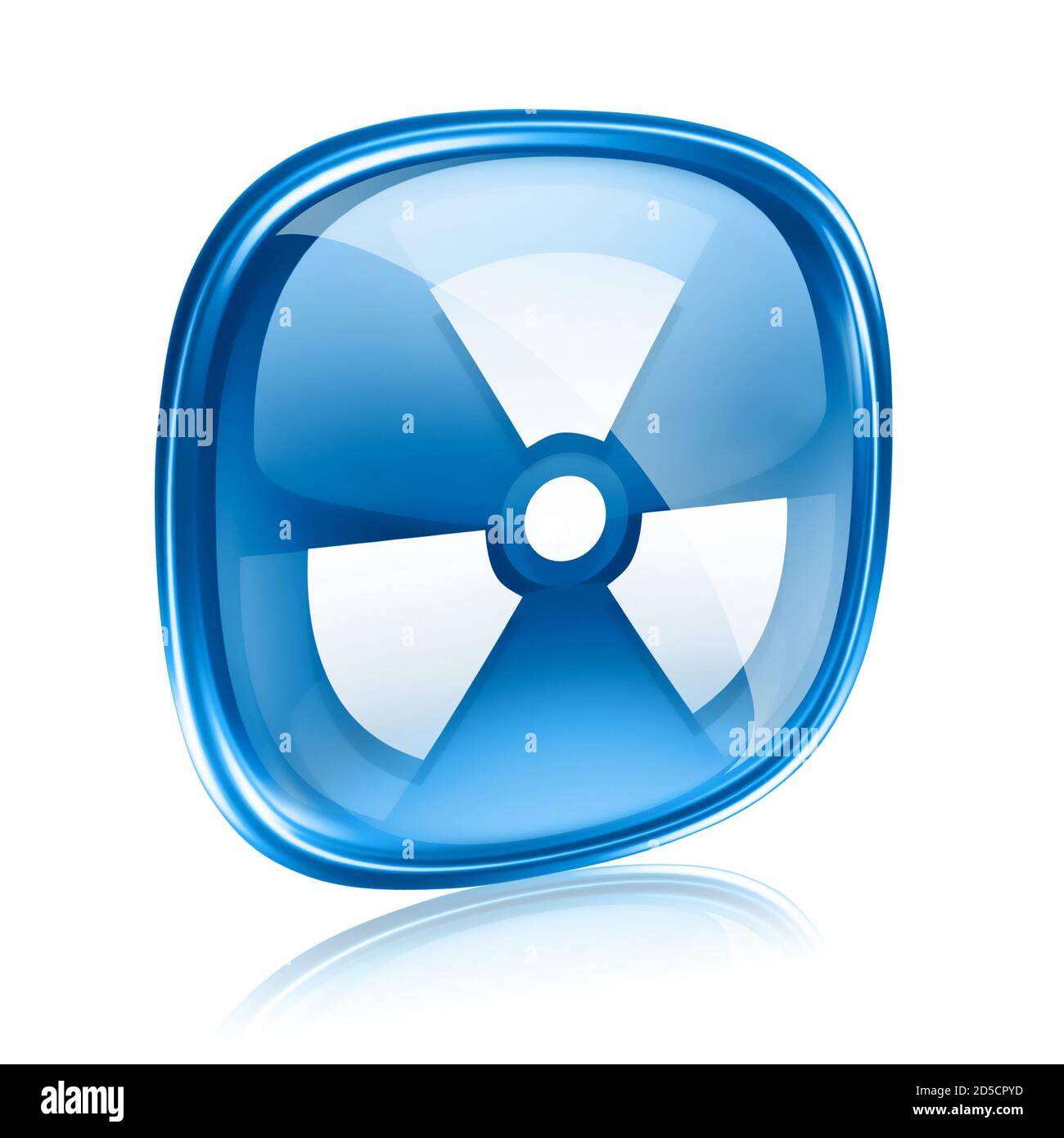Icona radioattiva vetro blu, isolato su sfondo bianco. Foto Stock