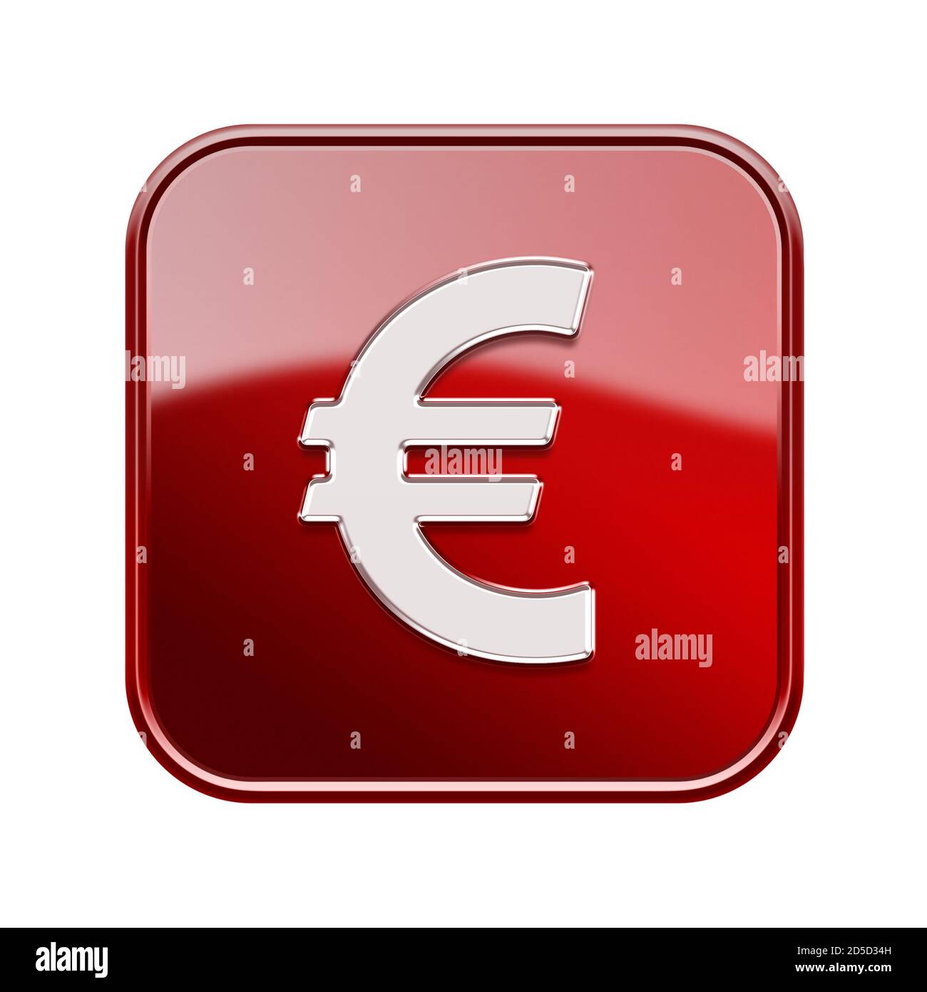 Icona Euro rosso lucido, isolato su sfondo bianco Foto Stock