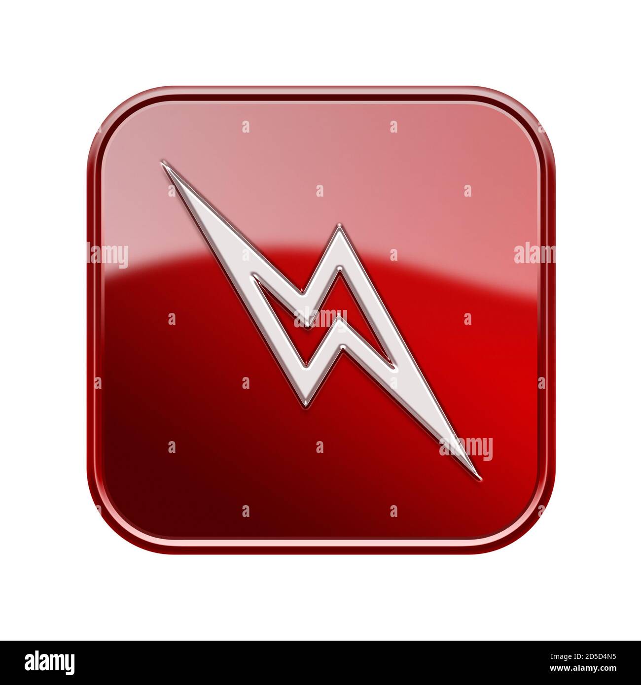 L'icona di un fulmine rosso lucido, isolato su sfondo bianco. Foto Stock
