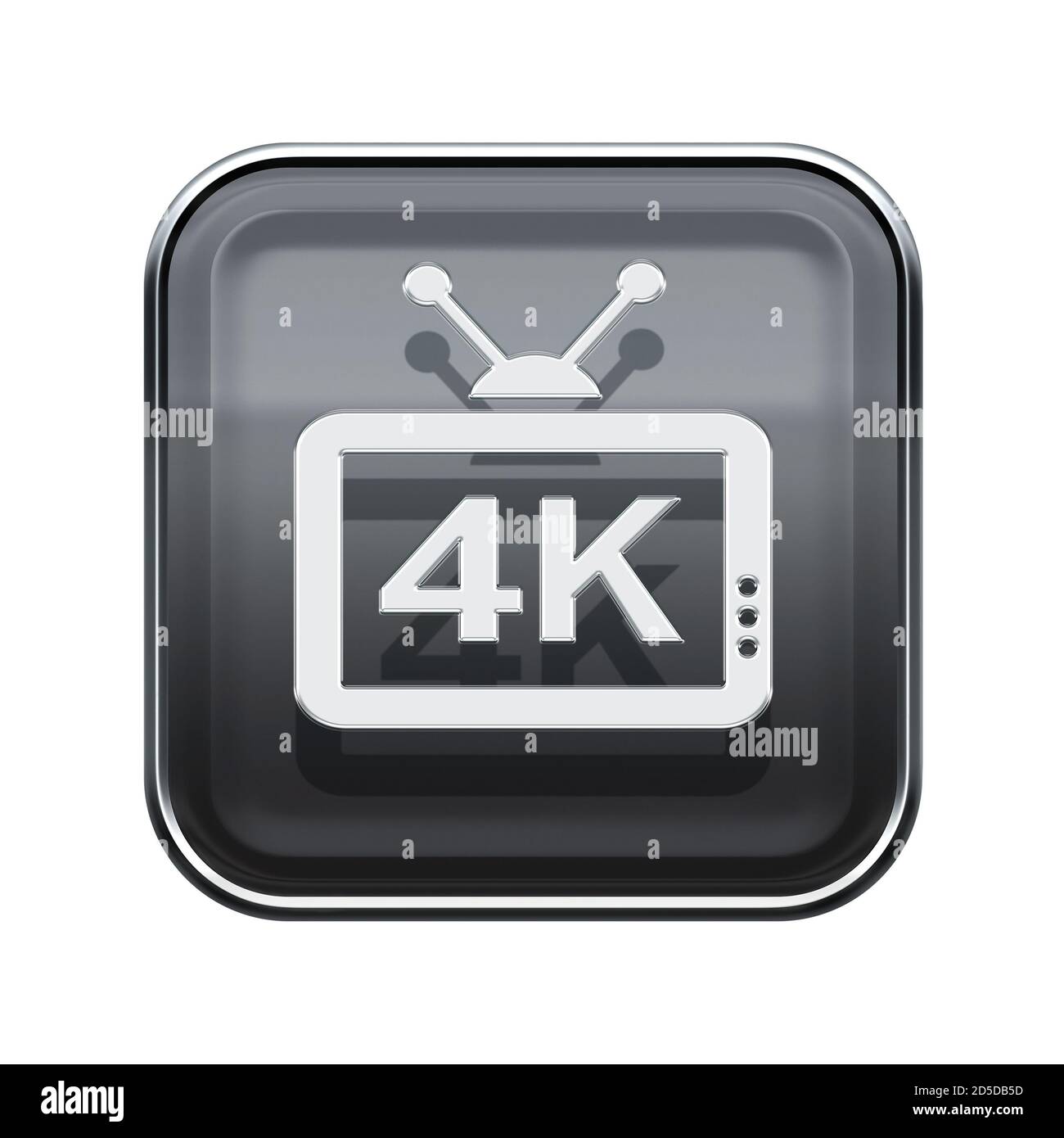 Icona 4K grigio lucido, isolata su sfondo bianco Foto Stock