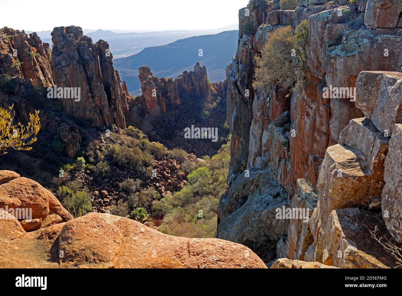 Vista panoramica della valle panoramica di desolazione, Parco Nazionale Camdeboo, Sud Africa Foto Stock