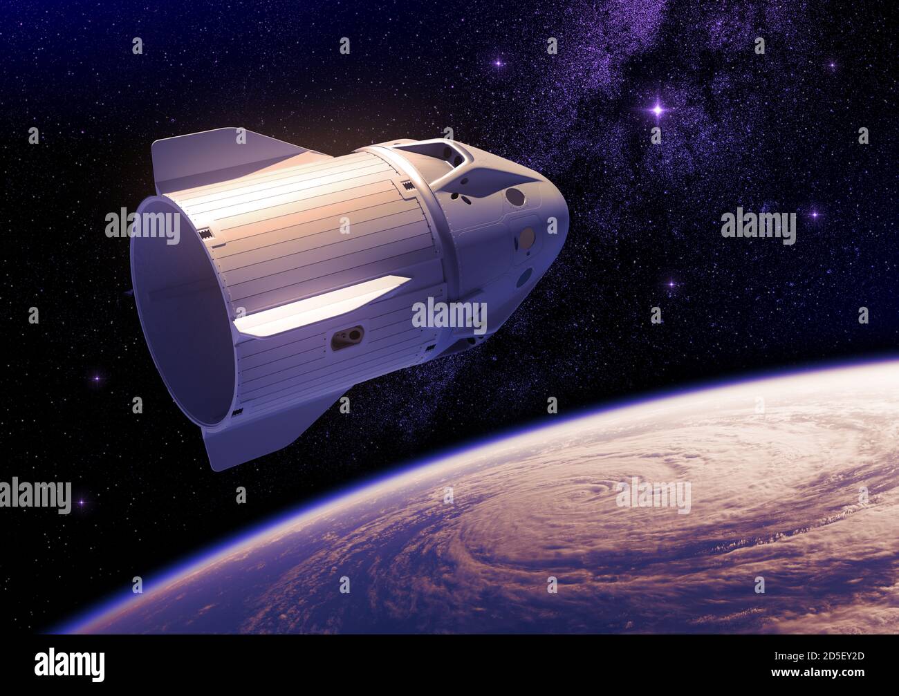 Spacecraft commerciale su pianeta Terra e UN grande uragano Foto Stock