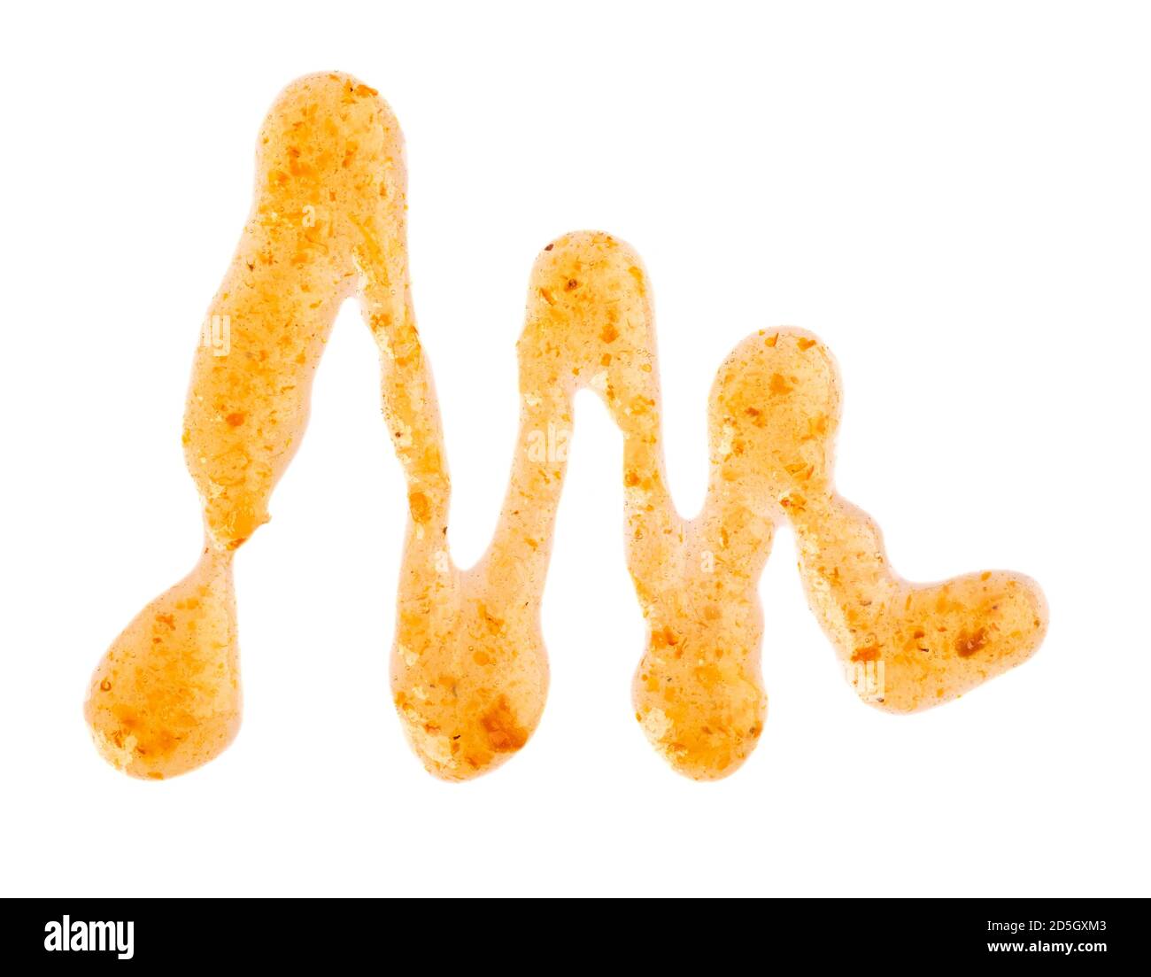 Arancione spessa marmellata di gocce, isolato su sfondo bianco. Marmellata di mandarini, confettura di fibbie marine, gocce di condimento. Vista dall'alto. Foto Stock