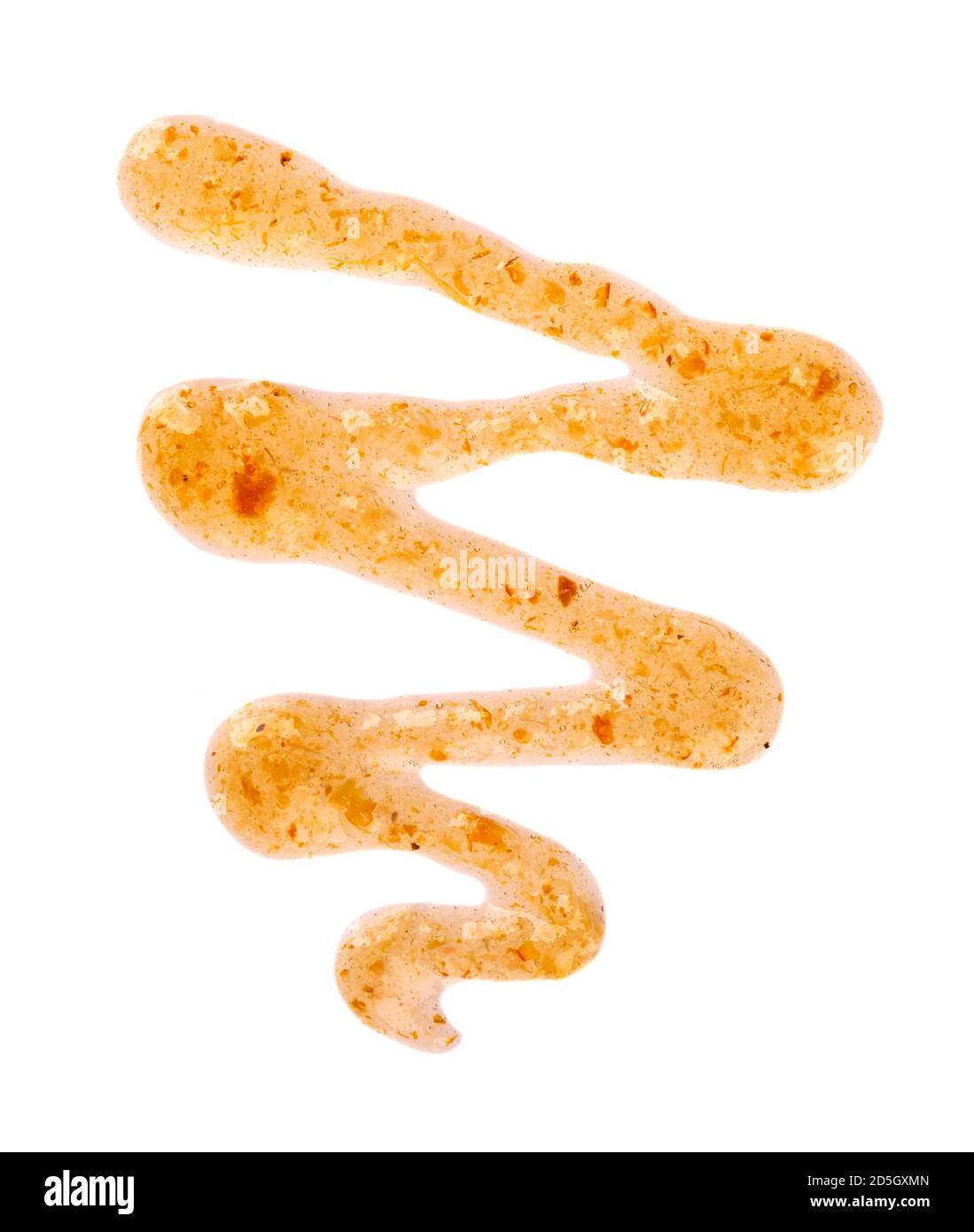 Arancione spessa marmellata di gocce, isolato su sfondo bianco. Marmellata di mandarini, confettura di fibbie marine, gocce di condimento. Vista dall'alto. Foto Stock