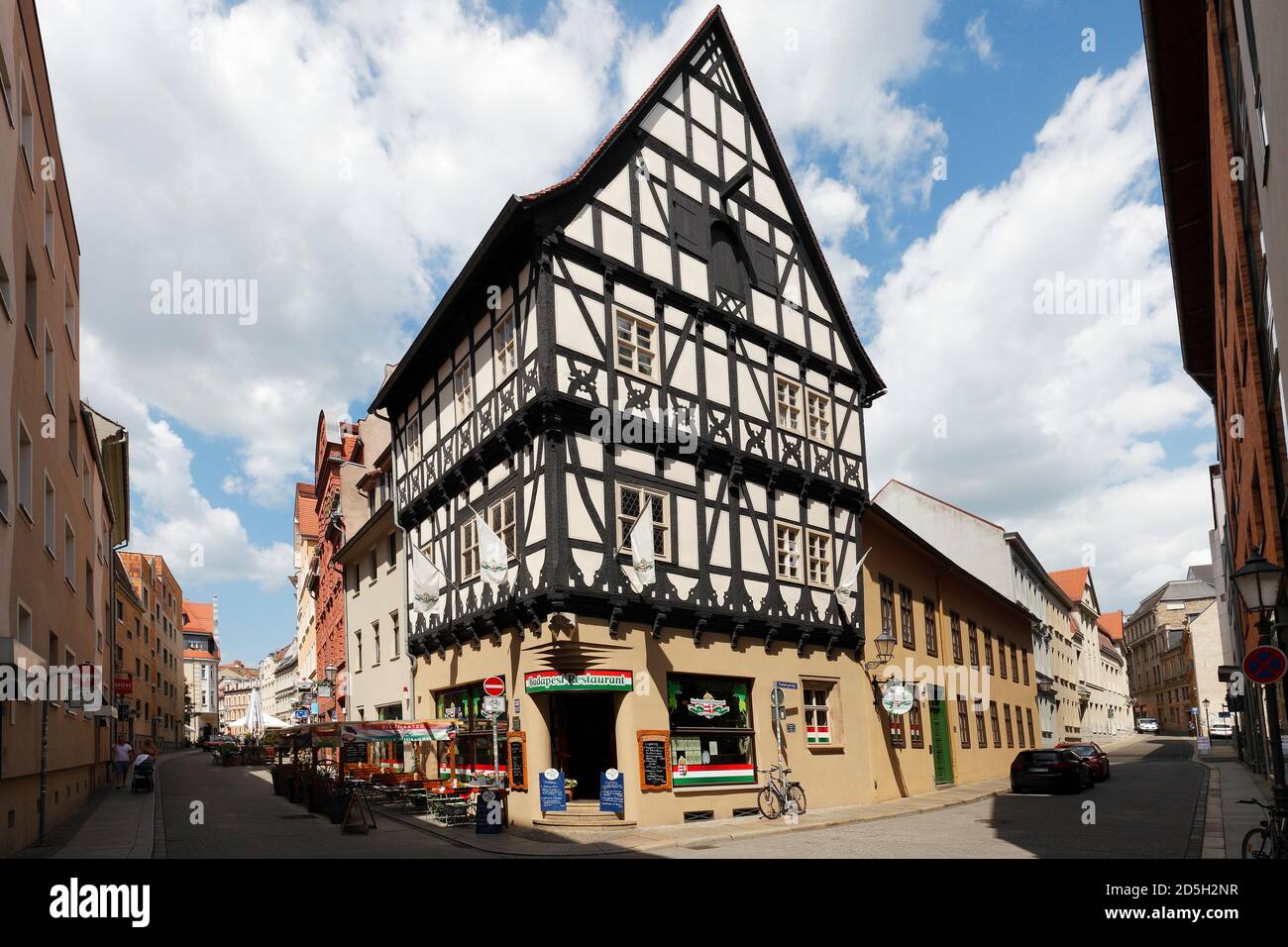 Struttura in legno di una casa nel centro della città di Halle (Saale), Sassonia-Anhalt; Germania Foto Stock
