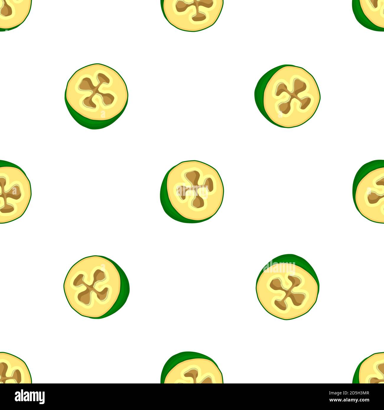 Illustrazione sul tema grande colore senza cuciture feijoa, brillante motivo di frutta per sigillo. Modello di frutta costituito da bella feijoa ripetizione senza cuciture. Semplice Illustrazione Vettoriale