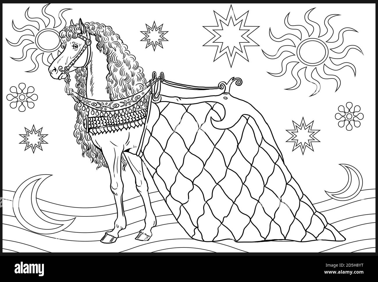 Bel cavallo da colorare. Pagina da colorare per gli amanti dei cavalli. Foto Stock