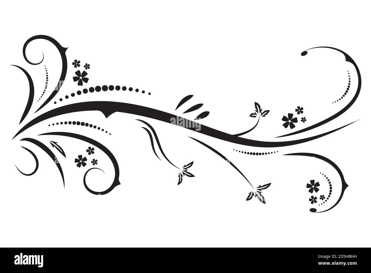Disegno di grafica vettoriale con un elemento motivo floreale per il design. Astratto nero tribale floreale naturale design isolato su sfondo bianco Illustrazione Vettoriale